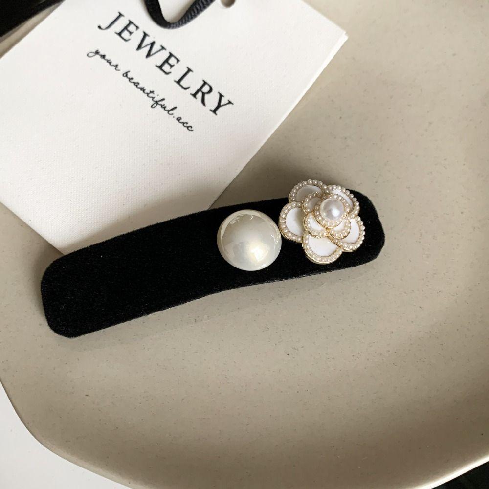 

Pearl Camellia Hair Clip Velvet Sweet Barrettes French Retro BB Clip Women чёрный