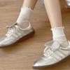 Elegant Hollow Out Breathable Mesh Middle Calf Socks Seamless Cotton Solid Color Ruffle Turn Cuff Crew Socks for Women