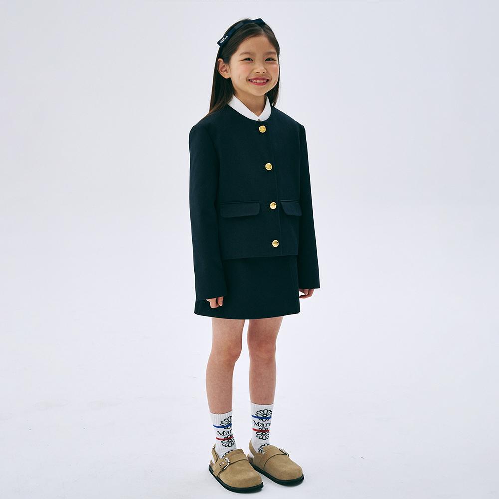 [mardimercredi] Kids Cropped Jacket Round Neck, Navy