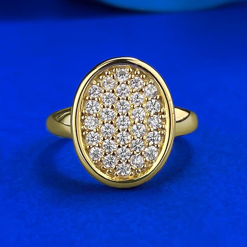 

Ювелирные изделия Позолоченное чистое золото Антикварное овальное кольцо с инкрустацией бриллиантами Высококлассная легкая роскошь No. 9