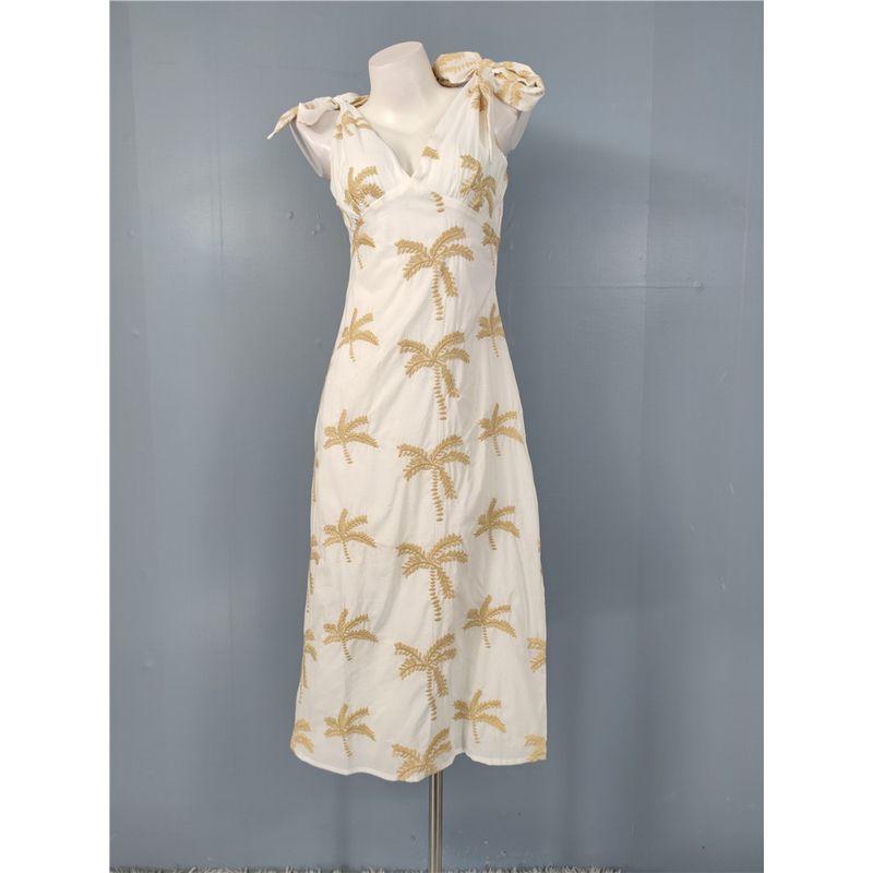 

Foreign Trade Order BR Home Sling Slimming Exquisite Slimming Embroidered Coconut Tree Cotton Bow Casual and Comfortable Dress White L