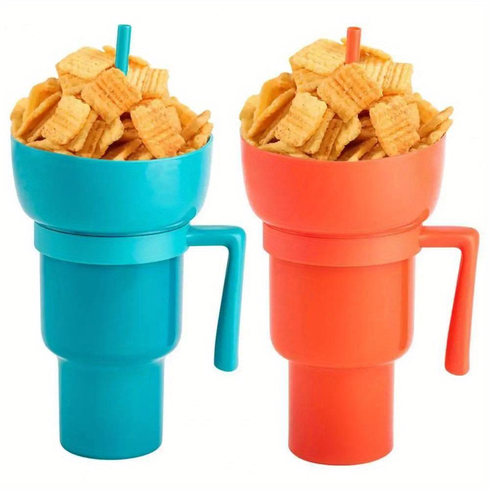 New 2 IN 1 Creative Popcorn Snack Cup Integrated Beverage Cup with Handle & Straw Leak Proof for Adults Children Cinema Party