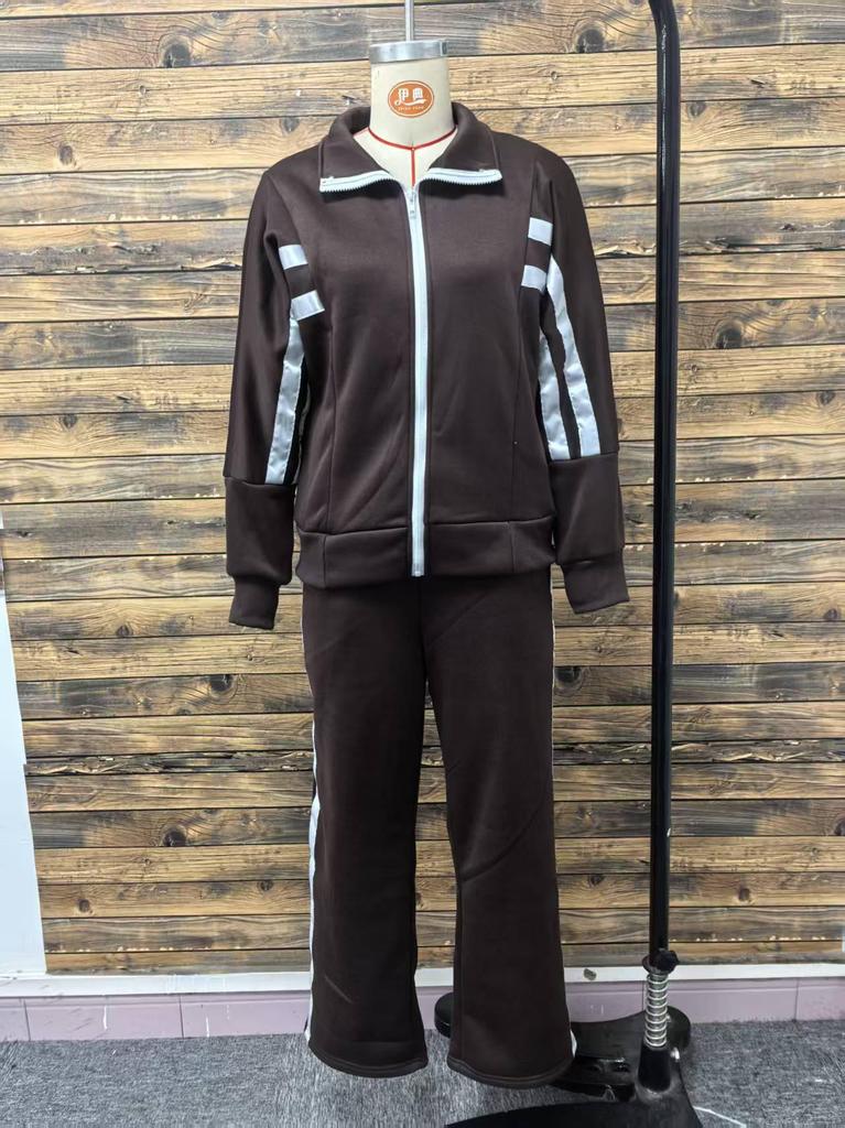 2025 Women's Autumn Fashion Color Block Two-Piece Casual Sports Suit