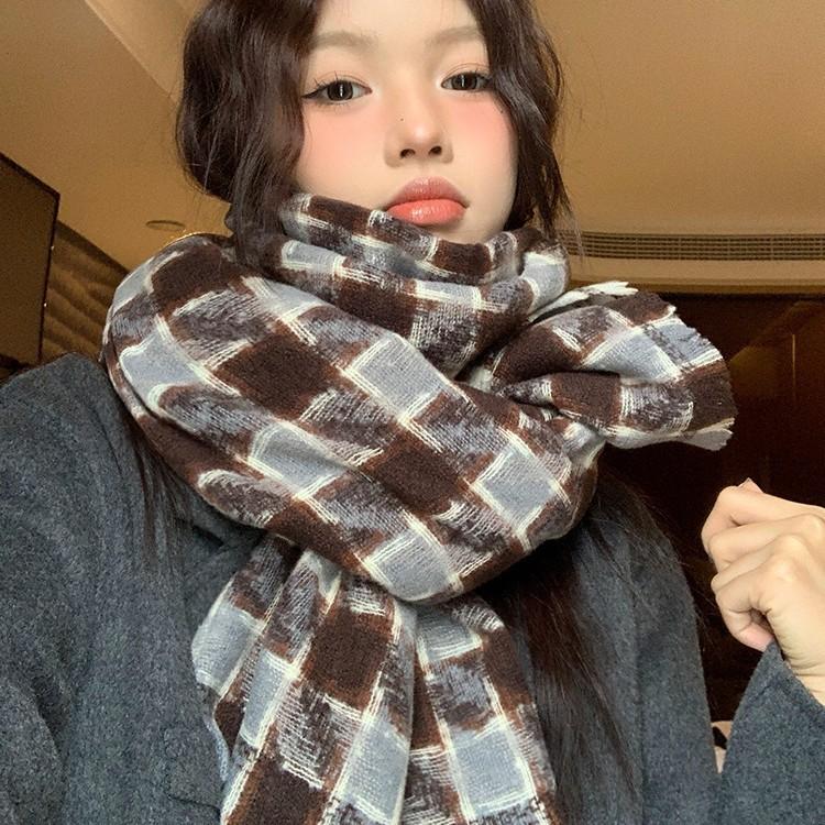 Temperament Houndstooth Plaid Scarf Winter Girls New High End Korean Style Shawl Scarf Couple Style Men