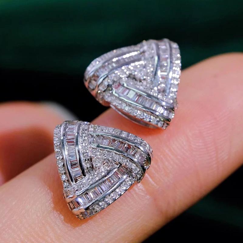 Huitan Dazzling Triangle Cubic Zirconia Stud Earrings for Women Luxury Copper Color Exquisite Female Earrings Fashion Zircon