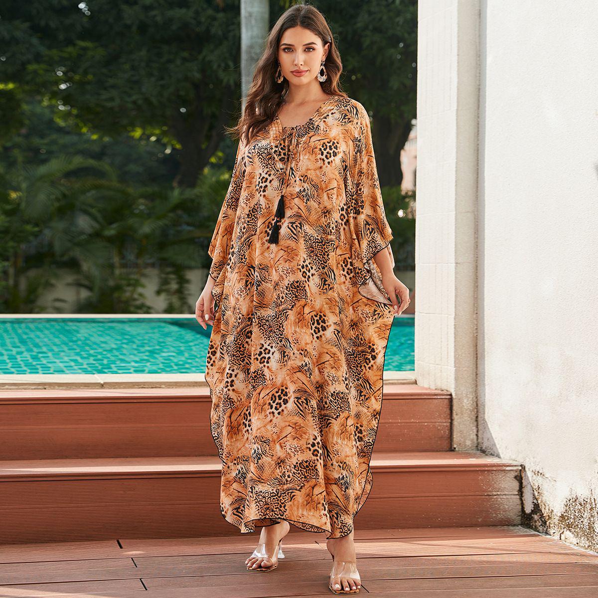 

2023 European & American Rayon Front Tie Holiday Bikini Swimsuit Cover-up Robe One Size