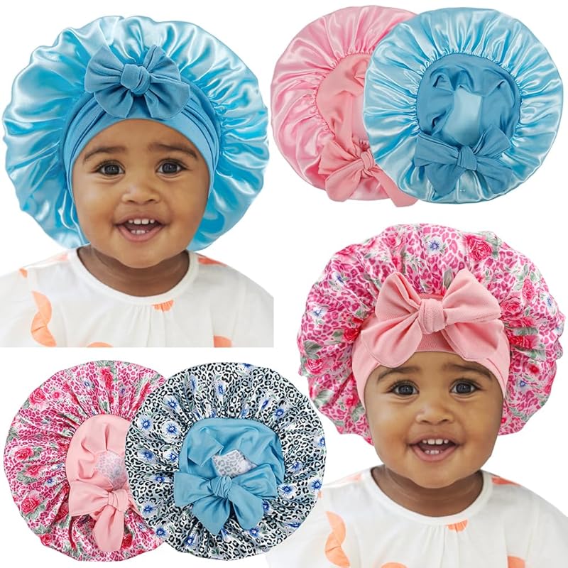 4PCS Baby Satin Bonnet,Silk Bonnet for Kids,Kids Hair Bonnet for Sleeping,Kids Satin Bonnet for 0-36 Months Girls Boys Toddler 4 Colors(0-36 Months)