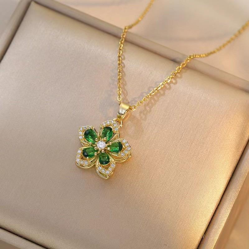 Purple Bauhinia Zirconia Flower 360° Rotatable Necklace for Women – European & American Style, New Five-Petal Design