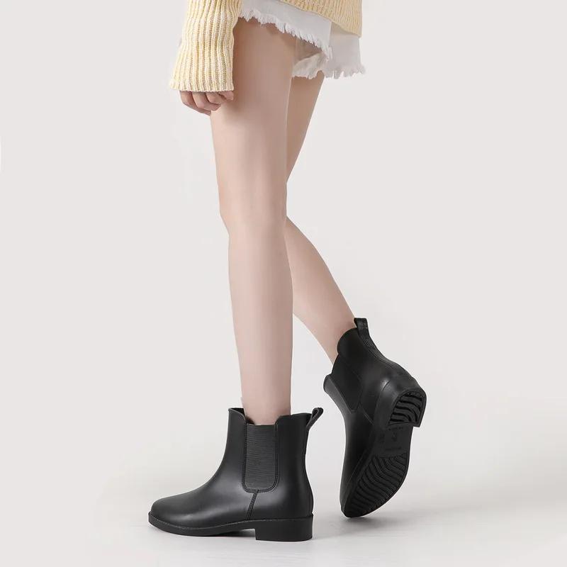 Booties Women Rain Boots Slip-on Waterproof Non-slip Rubber Shoes Adult Water Shoes 2024 New Fashion Chelsea Rainboots Woman