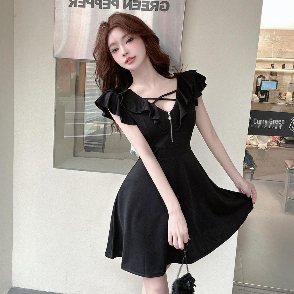 2024 Ruffle Low-Cut Zipper Swing Dress: Slimming & Reversible