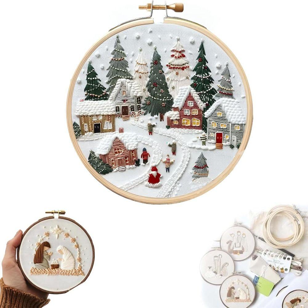 Craft Christmas Cross Stitch Kits With Embroidery Hoop Christmas Decoration  Embroidery Beginners
