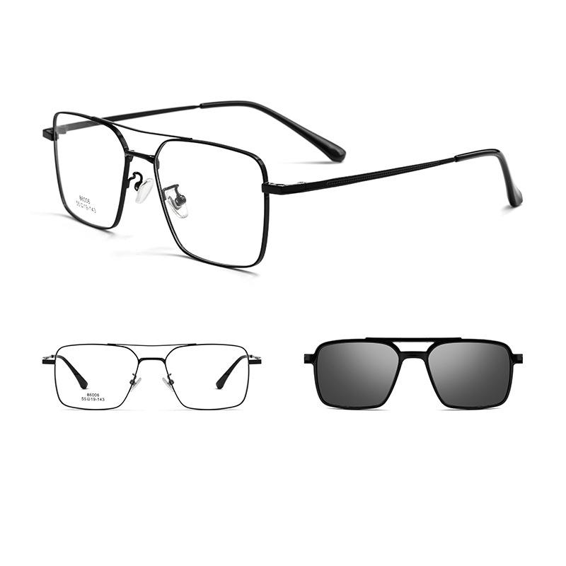 

Мужские классические поляризационные солнцезащитные очки с клипсой, пилот, двойная перекладина, титановый сплав, оправа для очков, оптические ретро солнцезащитные очки, очки чёрный