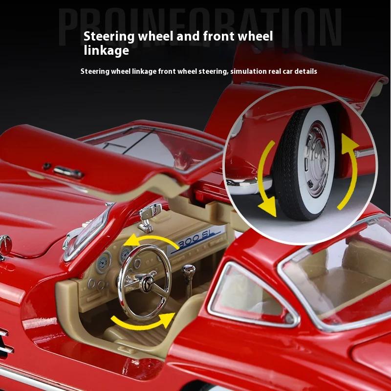 1/24 Mercedes-Benz 300SL 1936 Classic Car Legering Diecast Bilmodell Lyd Lys Barneleke Samleobjekter Hobby Bursdagsgaver