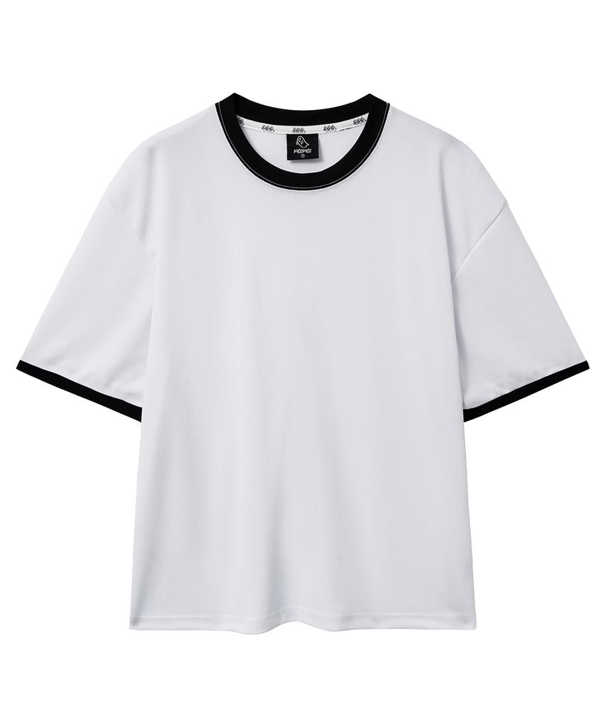 MOZMOZ Essential Air Mesh Short Sleeve Ringer T-Shirt White
