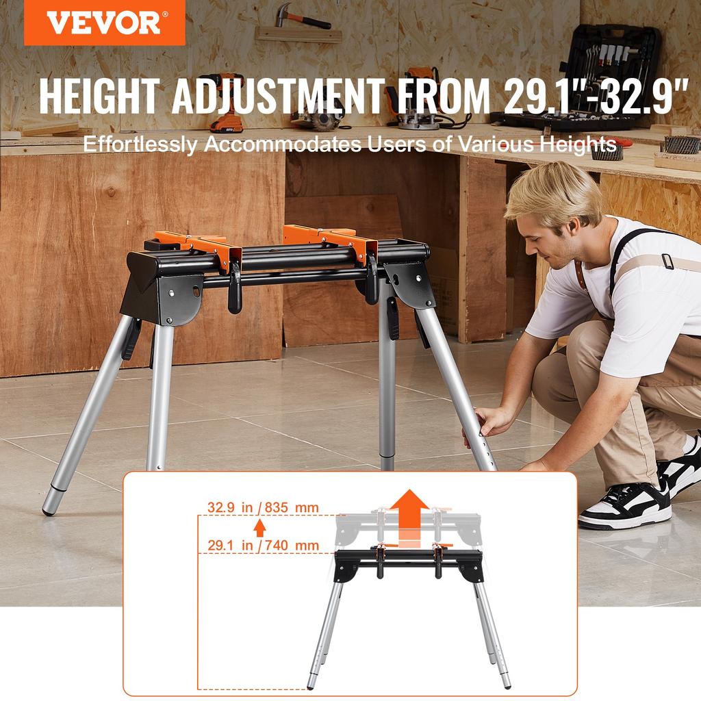 VEVOR Miter Saw Stand, 330lbs Load Capacity Steel Collapsible Stand for Miter Saw with One-piece Mounting Brackets Clamps