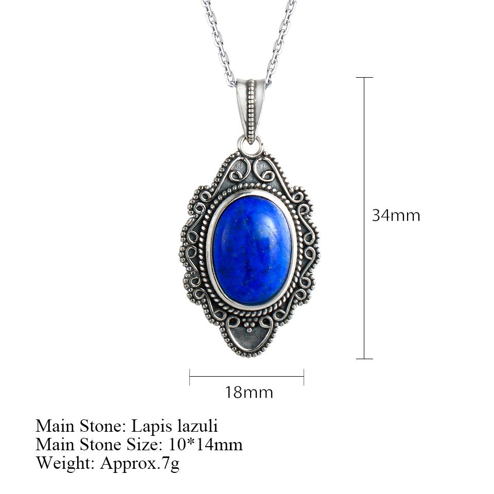 925 Sterling Silver Necklace Vintage Oval Lapis Pendants Necklace Jewelry For Women Party Birthday Gifts Fine Jewelry