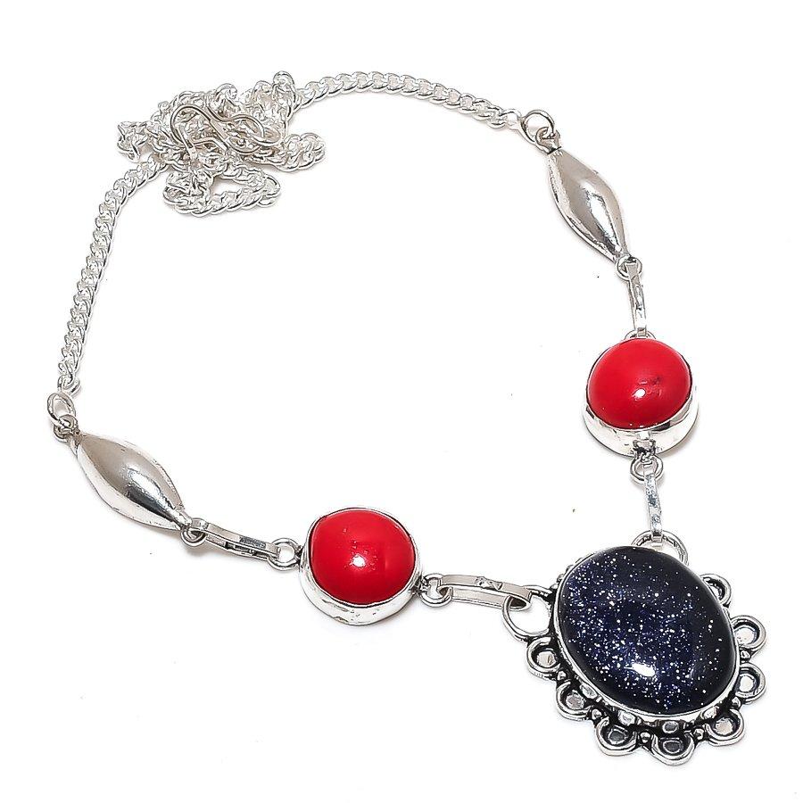 Natural Purple Sunstone, Coral 925 Sterling Silver Jewelry Necklace 18" j3R55