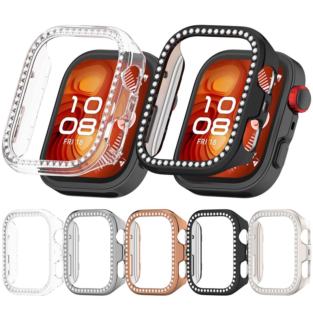 For Huawei Watch Fit 4 Watch Case Rhinestone Decor Hollow Design Electroplating PC Watch Cover