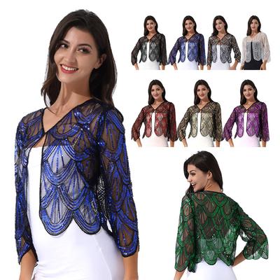 Frauen 1920er Jahre Pailletten Hohl Spitze Schal Wraps Abend Cape Flapper Cover Up Braut Bolero Achselzucken
