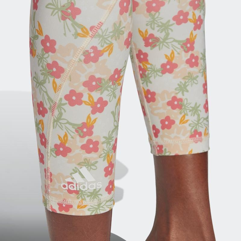 Adidas Květinový potisk Legíny s vysokým pasem Devítibodové dámské legíny Bílé HS3630