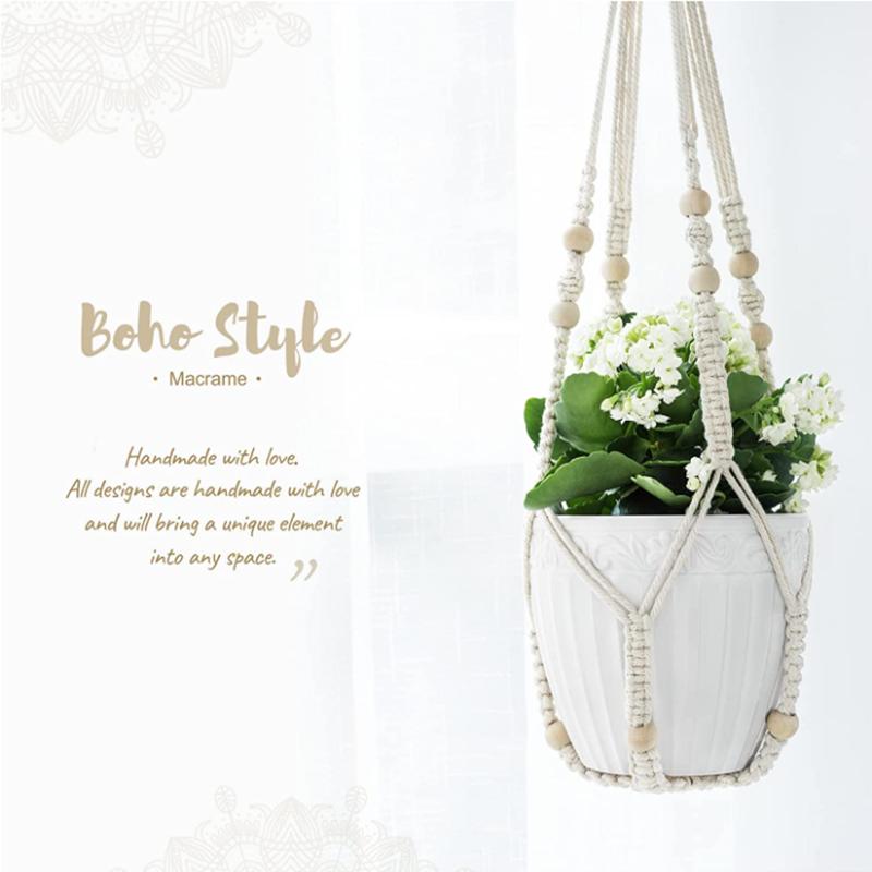 Gardening Plant Hanging Baskets Flower Pot Handmade Macrame Knotted Rope Flower Pot Bohemian Style for Home Balcony Decoration