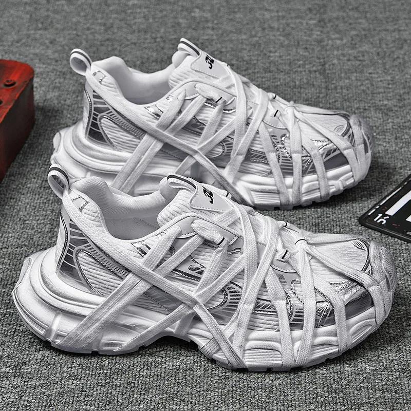 Men's Lace Up Street Sneakers Niche Thick Splicing Mixed Color Sports Shoes Arrival Vulcanization Shoes