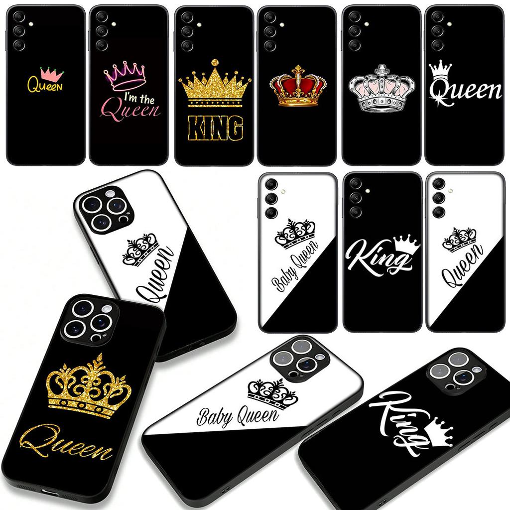 Cover for Samsung Galaxy A55 A54 A25 A36 A17 A26 A35 A33 A34 A14 A37 S8 S9 S20 S21 FE S10 Plus Case Crown King Queen golden