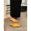 French temperament satin single shoes women's spring pointed rhinestone square buckle with skirt flat bottom ladyshoes