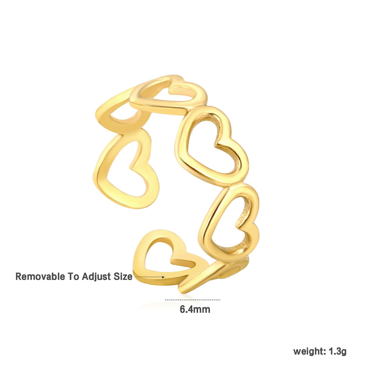

Fashionable Sweet Floral Heart Personality Minimalist Open Ring for Girls, Stainless Steel Gold-plated Punk Style Niche Design