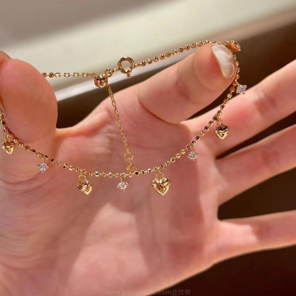 Minimalist Heart Pendant Bracelet Glod Silver Zircon Charm Bracelets Tassel Bracelet  Daily Wear
