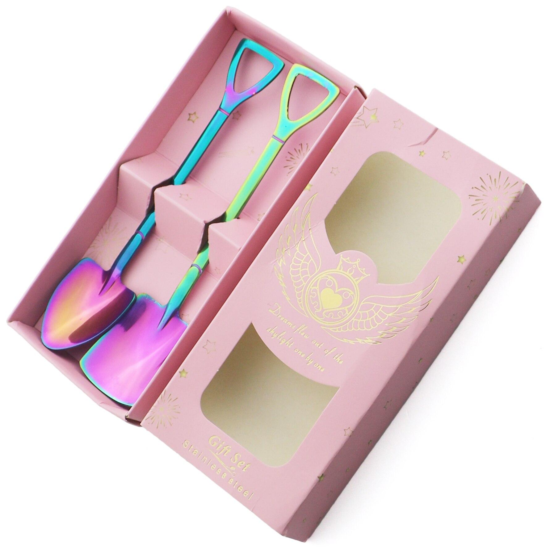 

Черная креативная чайная ложка, десертная ложка, набор столовых приборов, лопатка из нержавеющей стали, ложка для мороженого, вечерние ложки для перемешивания, инструмент с подарочной коробкой разноцветный