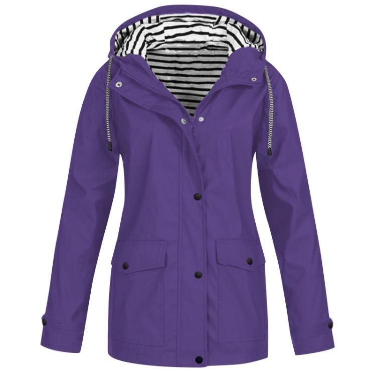 Women's Autumn and Winter Trench Coat Waterproof Women Rain Jacket Windproof Hooded Outdoor Plus Solid Raincoat