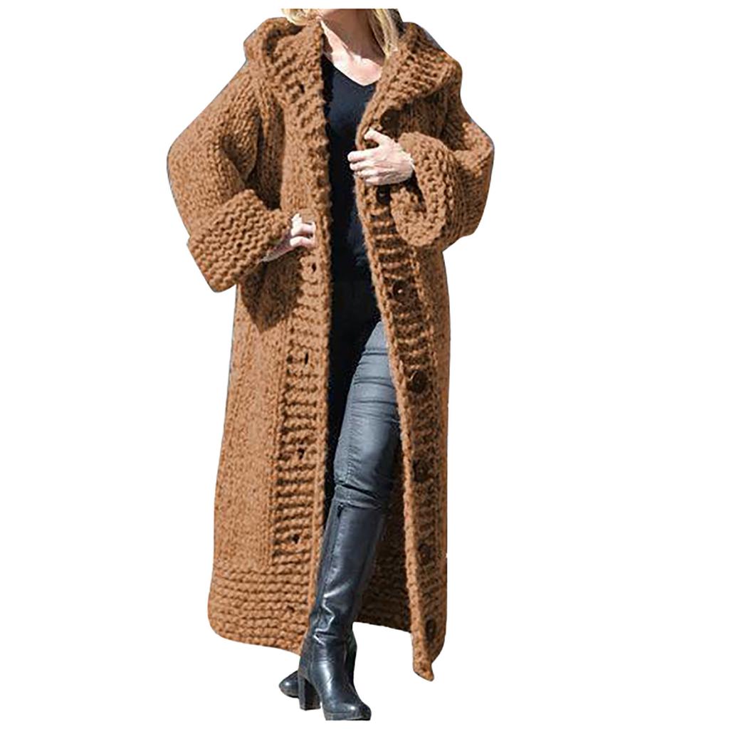 Women Casual Solid Knit Button Plus Size Long Sleeve Sweater Long Cardigan Coat