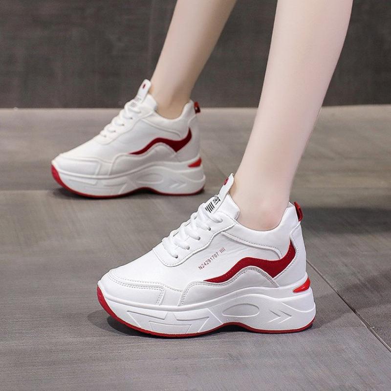 

2024 spring new Korean version casual leather women s shoes color matching thick-soled lace-up dad shoes inner height-increasing sports shoes women 35