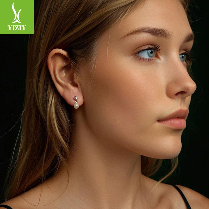 Natural Freshwater Pearl Mozzarella Stud Earrings, Women'S Exquisite Luxury S925 Silver Mozzarella Diamond Earrings.