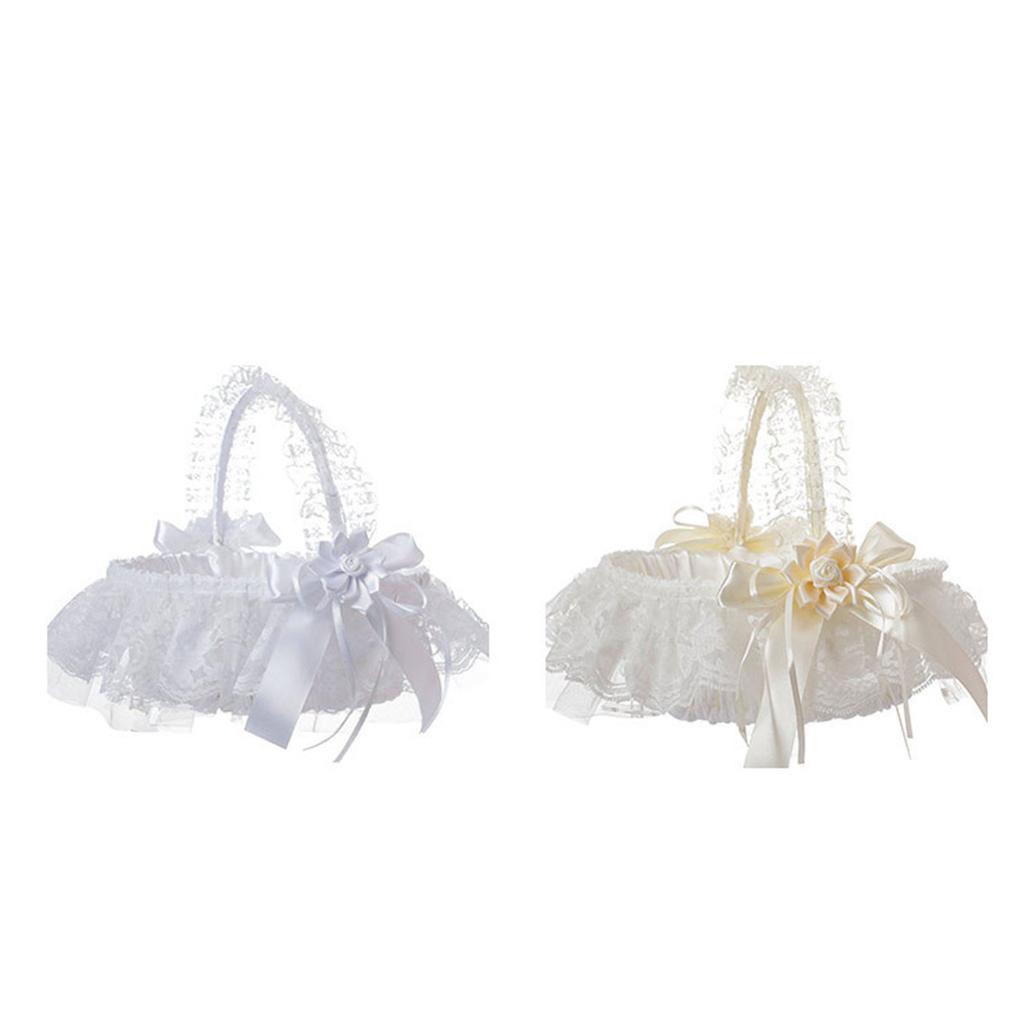 Wedding Flower Girl Basket Wedding Ceremony Decoration White Flower Girl Basket Lightweight for Wedding Reception Table