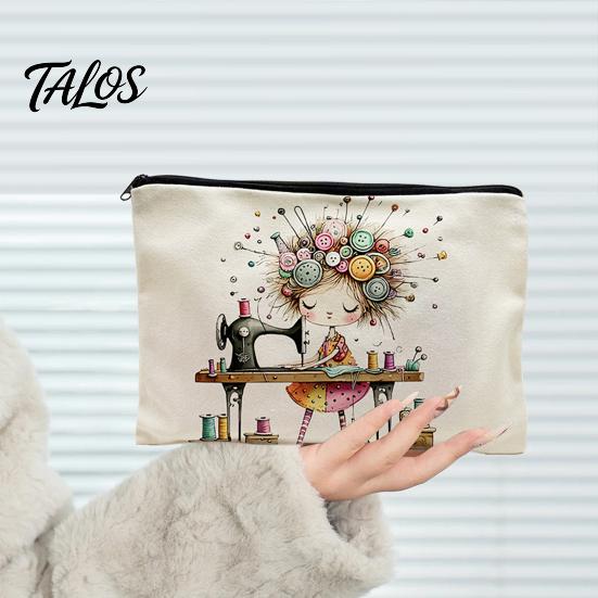 Talos Storage Bag, with Smooth Black Zipper, Large Capacity Thickened Canvas Organizer, for Makeup Stationery Needlework Small Items