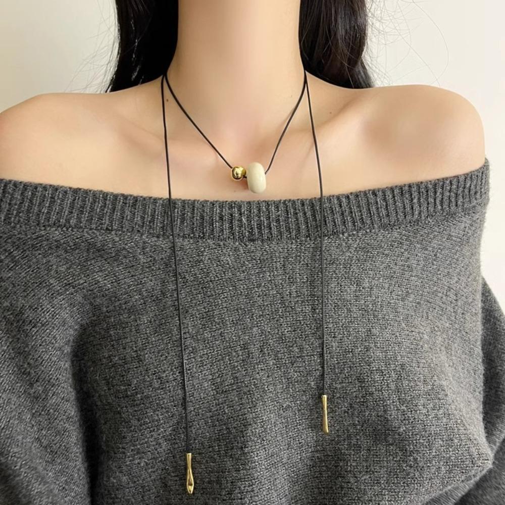 Vintage Cord Necklace Aesthetic Trend Choker Fashion Bead Pendant Necklace  Charm Chokers
