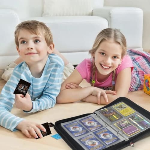 EASYLEE Card File, White, Card Binder, Sticker File, Card Sheet, 4 Pockets, 50 Pages, Holds 400 Cards, Waterproof PU Leather Cover, Portable Zipper, T