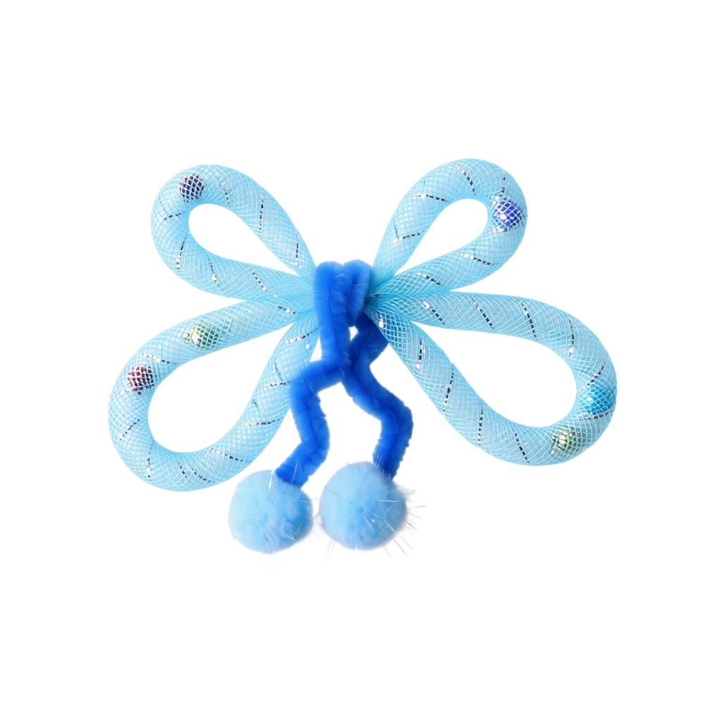 Colorful Shiny Tulle Butterfly Teaser Wand Toy with Flexible Tube for Interactive Play