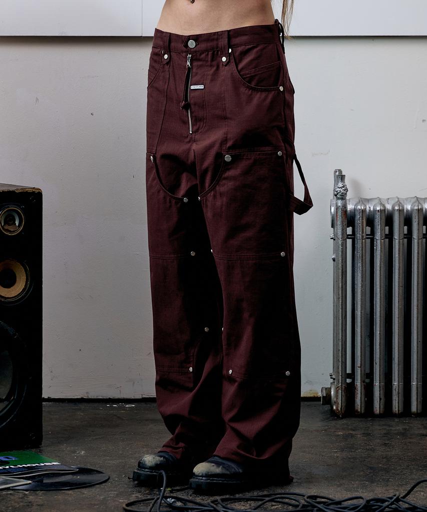 THEVINYLHOUSE Open Double Knee Pants Burgundy