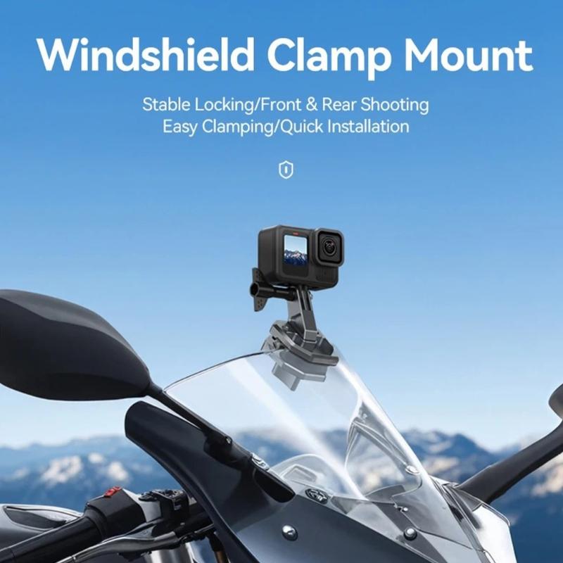 Universal Action Camera Mount Windshield Clamp For Motorcycles With 1cm Thick Silicone Pad And AntiShake Design
