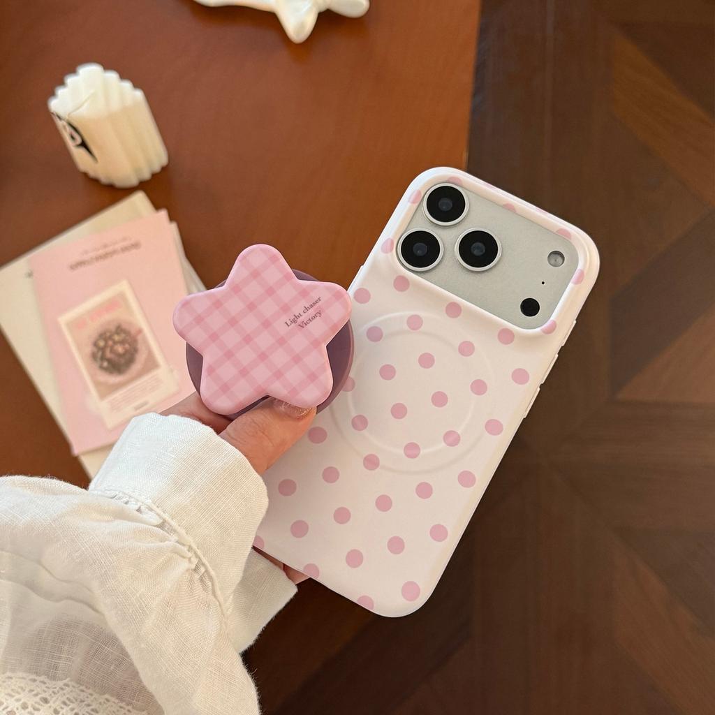 Pink polka dot bracket is suitable for 17 Apple 17promaxiphone16 mobile phone case 15 soft 13 stars film magnetic attraction