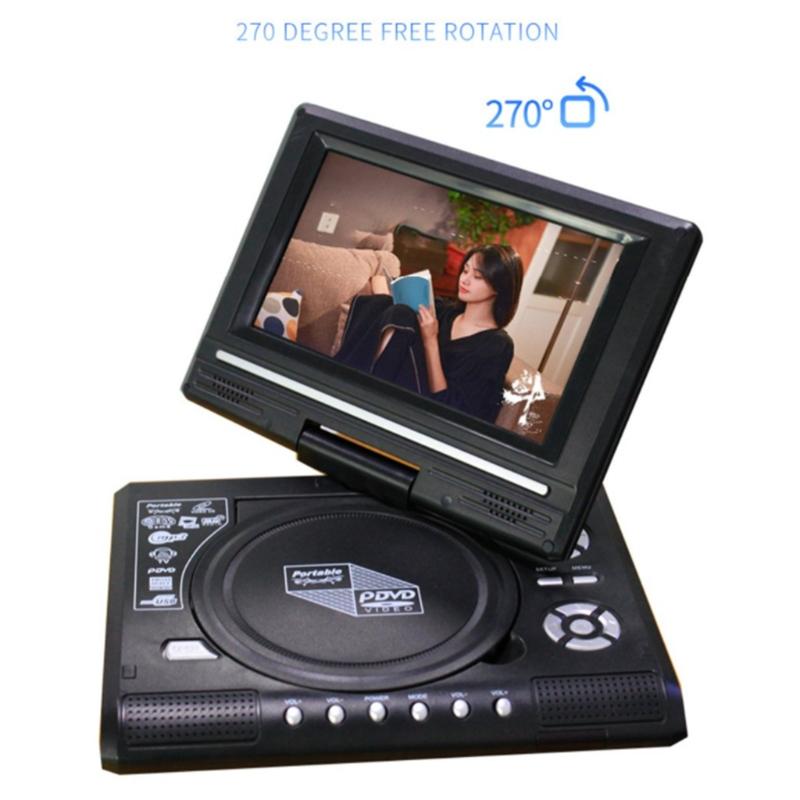 Portable DVD Player 7'' Screen for W/ AV Cable TV Projector Function Support USB Flash Drive SD Card Support AV-in/Out