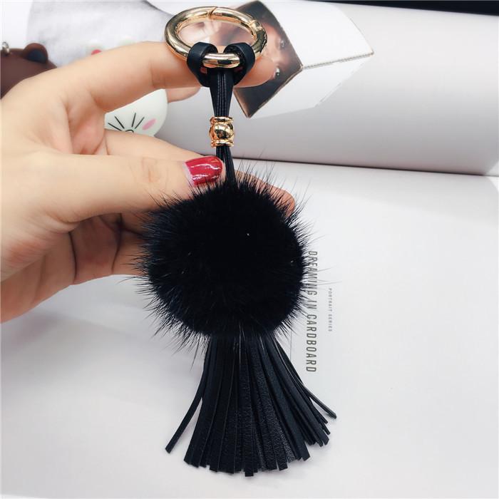 

Стильный меховой брелок для ключей в виде шарика с кожаной кисточкой для аксессуаров StyleC