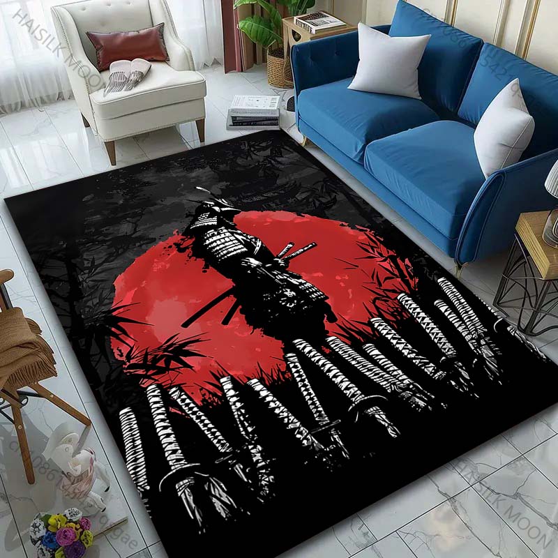 1PC Samurai red sun swords forest Print Carpet Rug for Living Room Bedroom Sofa Doormat Home Decor Non-slip Floor Mat