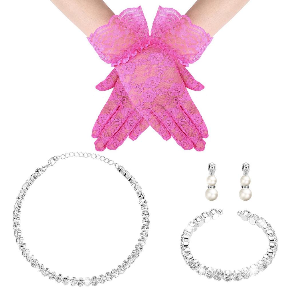 Strass Spitzenhandschuh Anhänger Halskette Set für Damen und Mädchen Leichter Party Schmuck