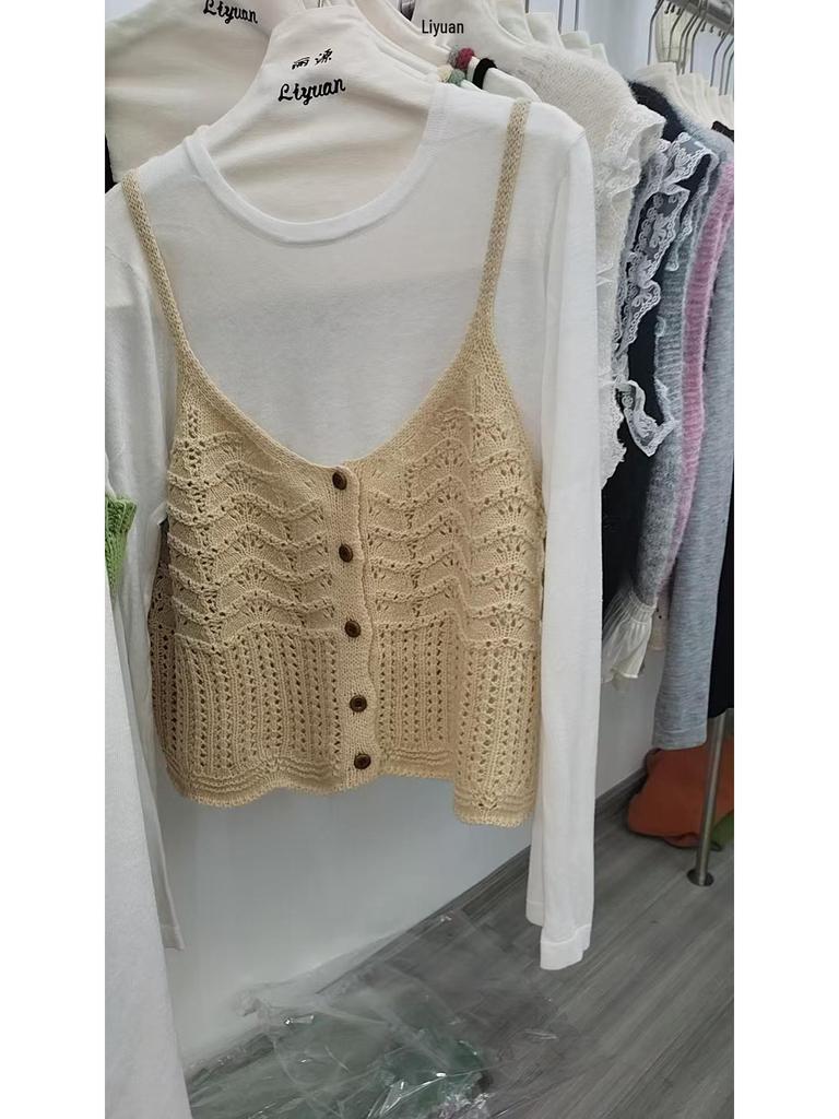 Herbst 2025 Wellenmuster Strickweste: Koreanischer Stil einreihiges Lagen-Tanktop