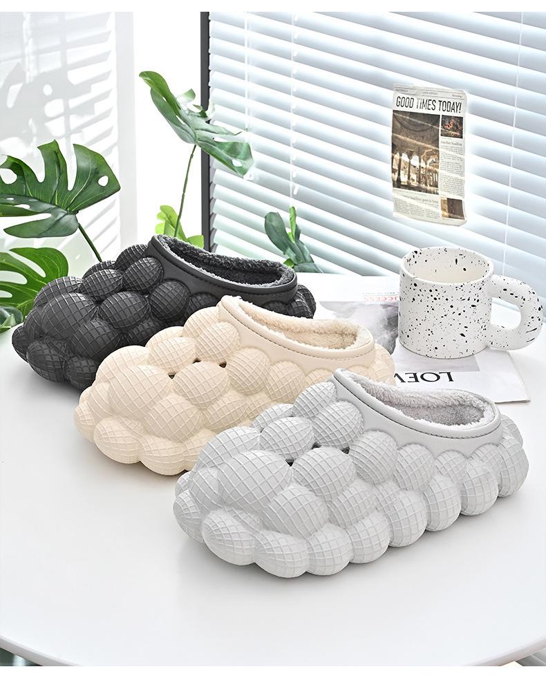 Határokon átnyúló Csúszásmentes Meleg Licsi Pamut Papucs - Vízálló Szőlő Mogyoró Buborék Dizájn