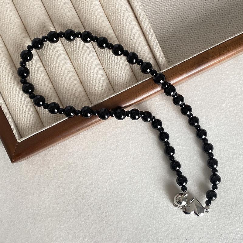 Black Beaded Heart Necklace: Summer Luxury Hip Hop Clavicle Chain